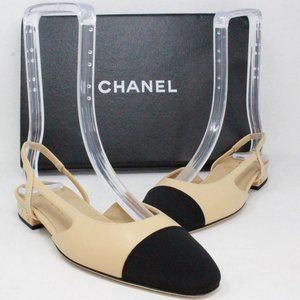 CHANEL Beige and Black Flats